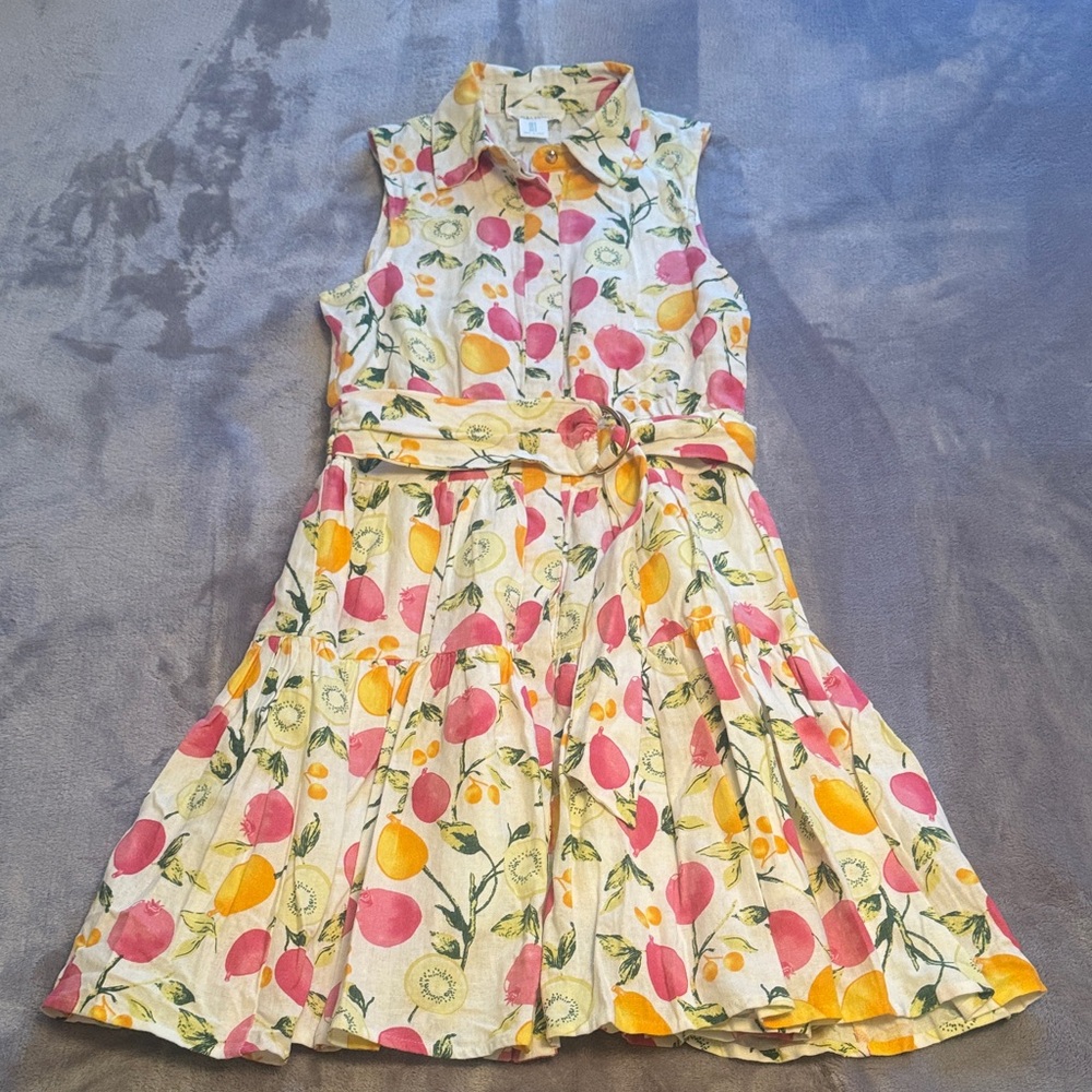Cynthia Rowley Pink & Yellow Fruit-Print Sleeveless Shirt Dress